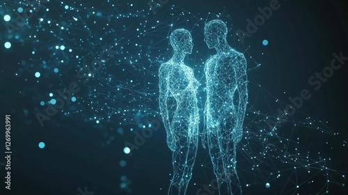 Futuristic Digital Couple Abstract Networked Male and Female Figures