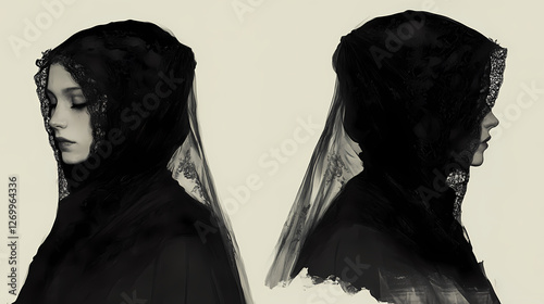 Victorian mourning veil. Glass Veil Sorcerers. Illustration