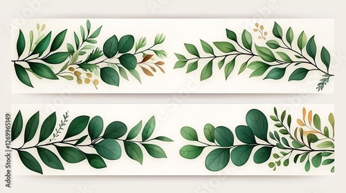 Watercolor Greenery Branch Border Designs Collection