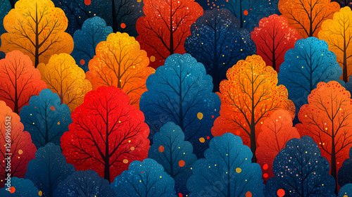 Colorful Kids Wallpaper Featuring Trees in a Flat Design, Playful and Whimsical Aesthetic