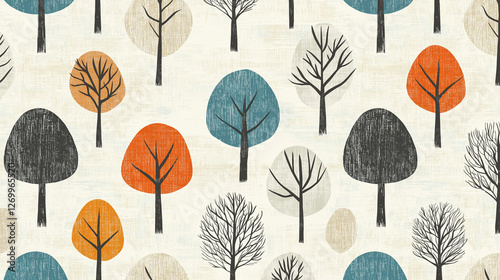 Playful Kids Wallpaper with Colorful Trees in a Flat Design, Whimsical and Cheerful Pattern