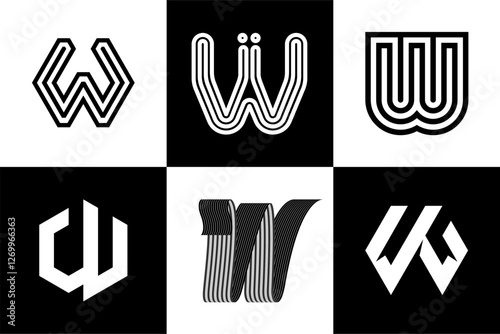 Set of Letter W, Fonts, Logo Design and Vector Illustration.