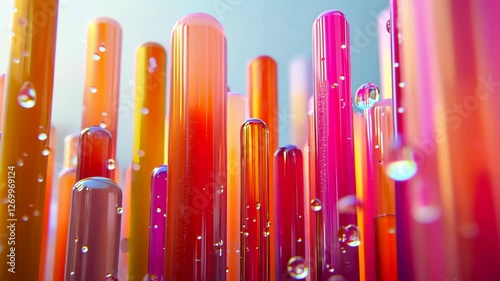 Abstract Colorful Glass Columns with Water Droplets