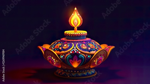Traditional festival lamp and design with colored patterns.
