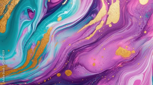 Wallpaper Mural A vibrant abstract artwork featuring swirling patterns of teal, purple, and gold accents, creating a dynamic and eye-catching visual experience. Torontodigital.ca