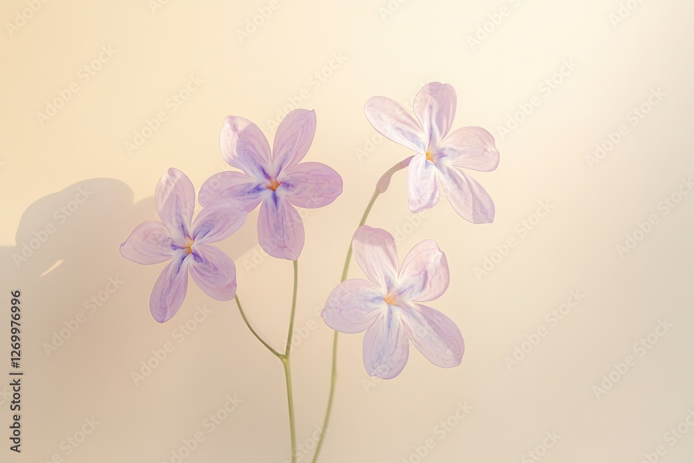 Delicate lilac flowers softly illuminated against warm, light ba Delicate lilac flowers softly illuminated against warm, light ba