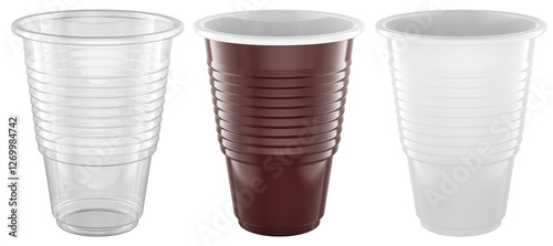 Wallpaper Mural Empty plastic drinking cups Transparent, transparent and brown colors. 3D rendering isolated on transparent background Torontodigital.ca