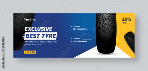 Tire shop social media facebook cover web banner template, auto repair shop banner design