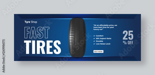 Tire shop social media facebook cover web banner template, auto repair shop banner design