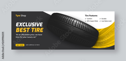 Tire shop social media facebook cover web banner template, auto repair shop banner design