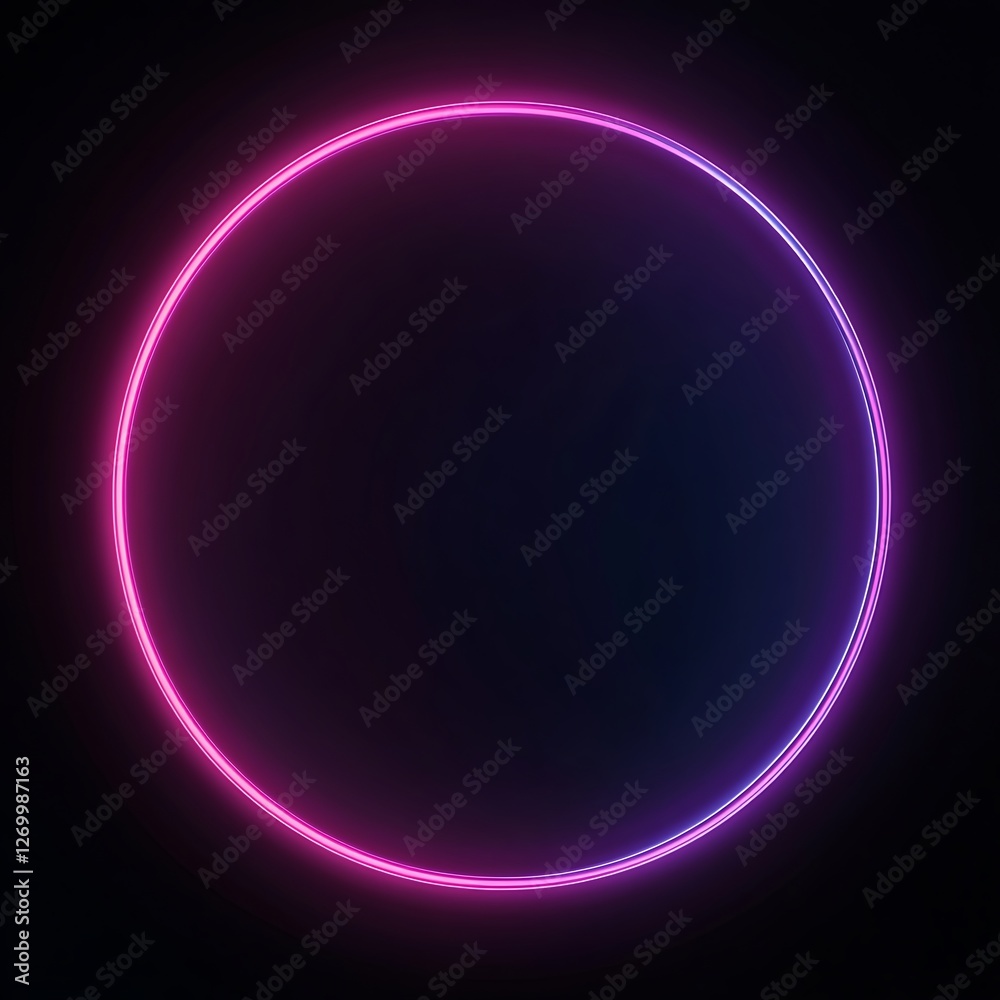 Glowing neon circle illuminating dark background in black image Glowing neon circle illuminating dark background in black image