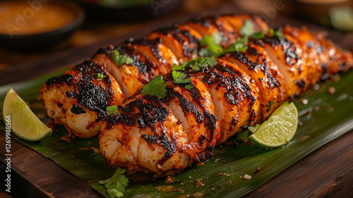 Delicious grilled corn with spices and lime served on a banana leaf for an authentic culinary experience