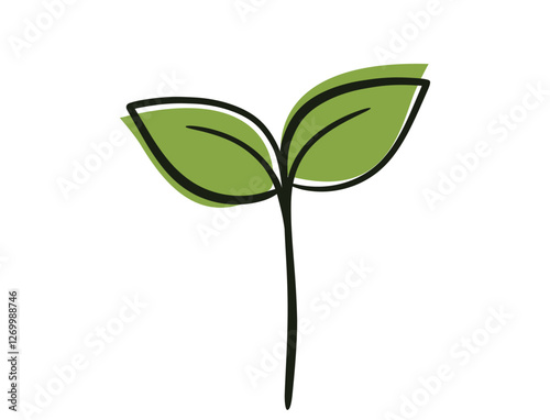 Sprouted plant with two leaves. Seedling, planting and spring design element. Isolated vector image