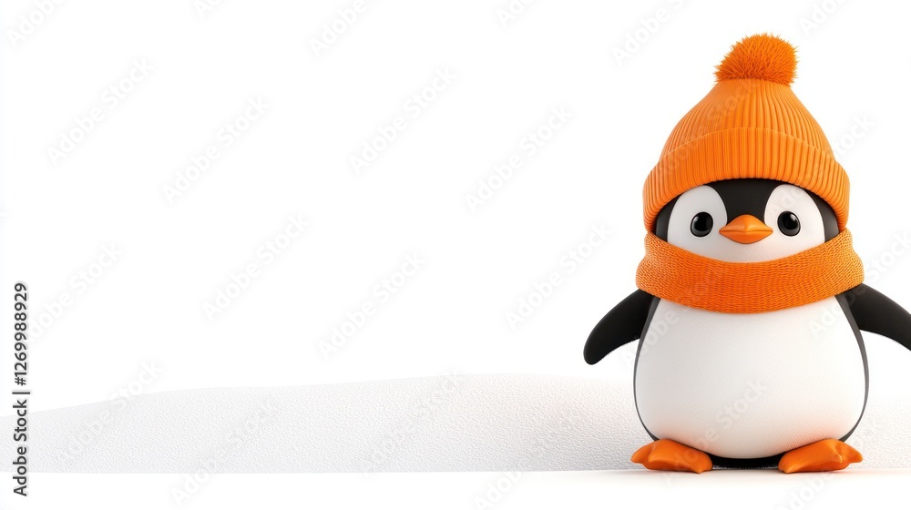 Obraz premium Adorable cartoon penguin wearing a hat and scarf stands tall