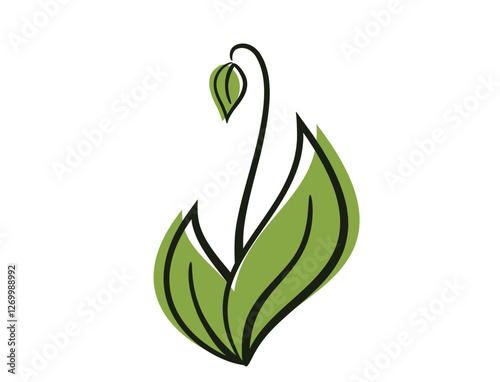 Spring sprout with bud. Planting and nature design element. Isolated vector image