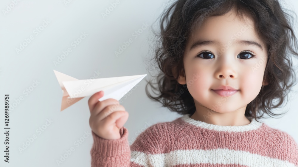 Adorable child playing with paper airplane. Sweet toddler happy. Playful mood. AI generated Adorable child playing with paper airplane. Sweet toddler happy. Playful mood. AI generated
