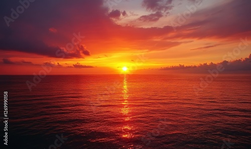 Fiery Sunset over the Ocean