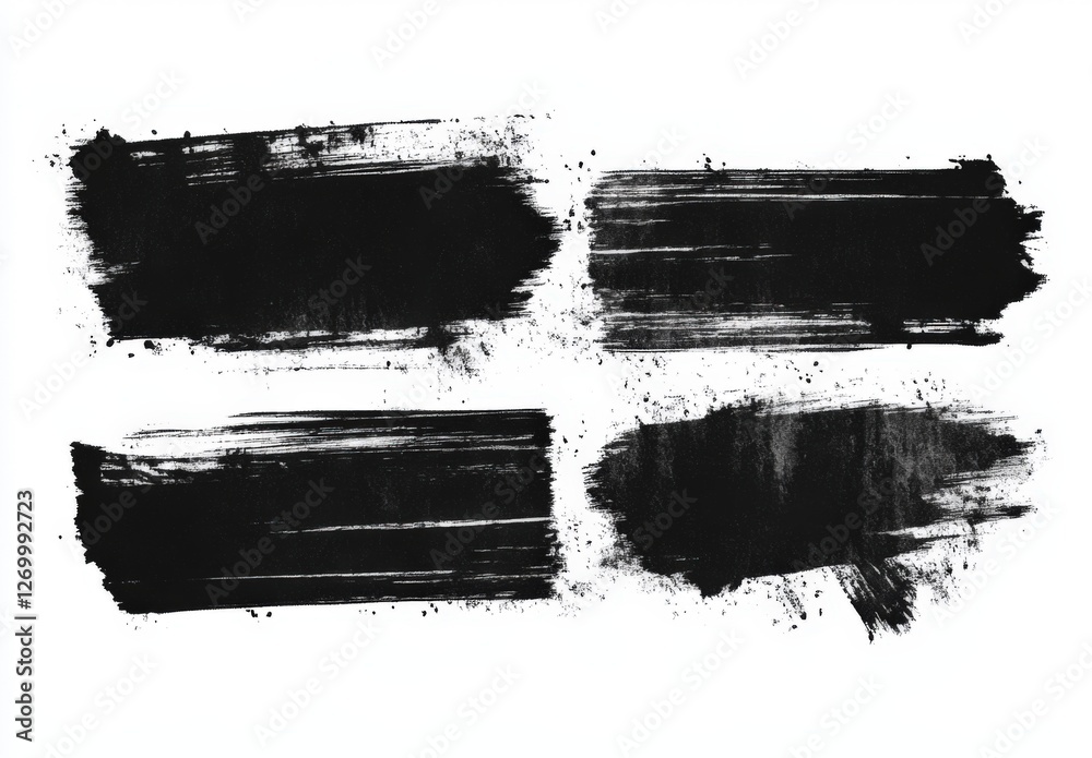 Black paint brush strokes, dirty inked grunge art brushes. Dirty ink texture splatters. Grunge rectangle text boxes Black paint brush strokes, dirty inked grunge art brushes. Dirty ink texture splatters. Grunge rectangle text boxes