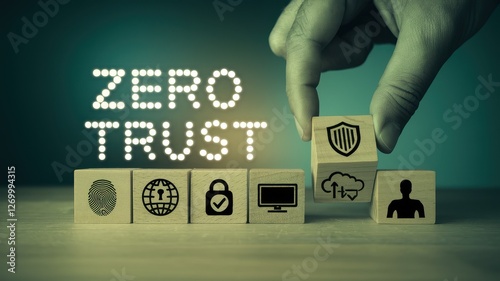 Hand putting security block for zero trust architecture concept