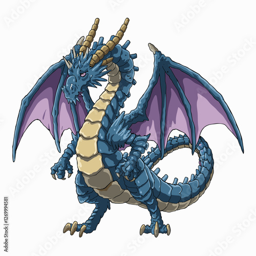 Fierce Blue Dragon with Fiery Wings