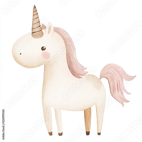 Charming unicorn with soft colors and playful expression, perfec