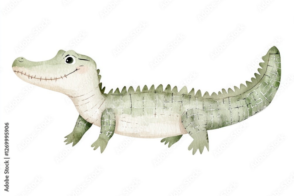 Naklejka premium Playful crocodile illustration with soft colors and charming det
