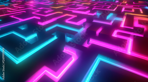 A vibrant and colorful maze design for a visually engaging background. Labyrinth of Liquid Light. Illustration