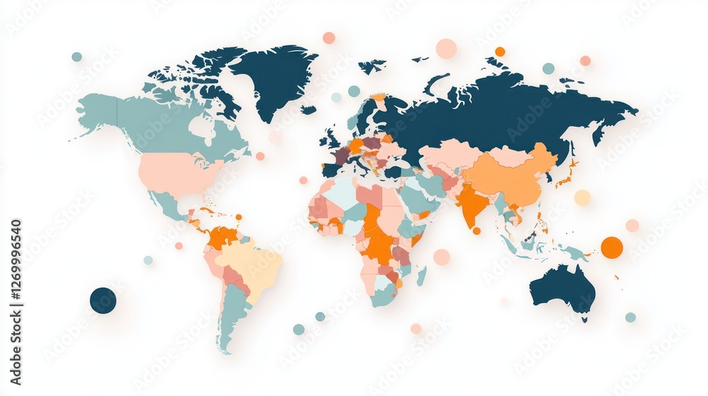 Fototapeta premium A Colorful World Map Showing Countries In Pastel Shades