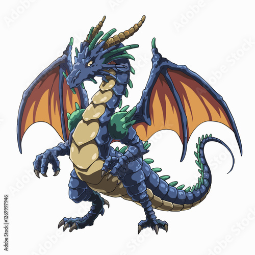Fierce Blue Dragon with Fiery Wings