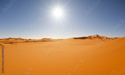 Sand dunes in the Sahara Desert Stunning view of golden sand dunes during a magnificent sun. Orange dunes. Amazing view of sand dunes in the Sahara Desert. Beautiful landscape view of dunes.