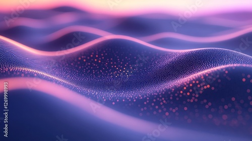 Abstract digital landscape with glowing particles and wavy surface