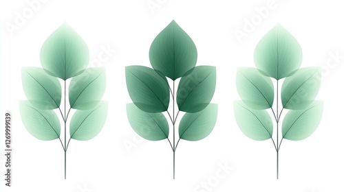 Three green leafy sprigs stand tall on a white background