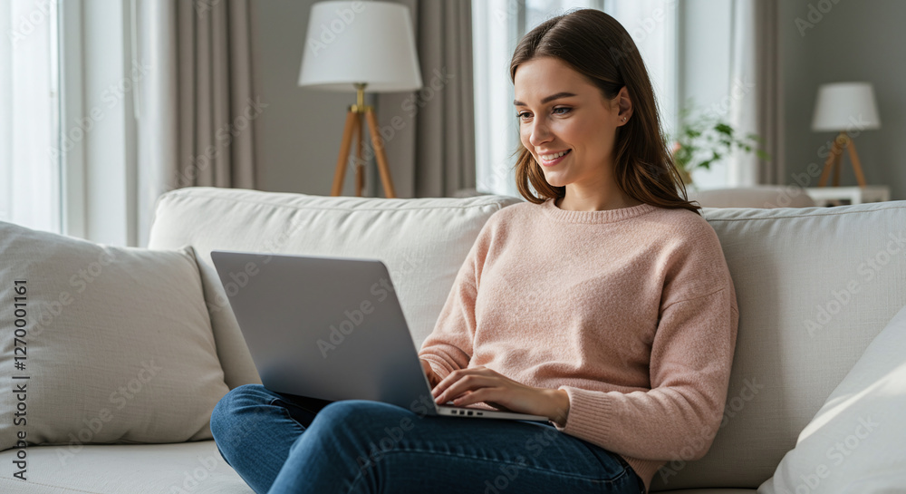 Freelancer Working Remotely on a Laptop, Home Office Setup Freelancer Working Remotely on a Laptop, Home Office Setup