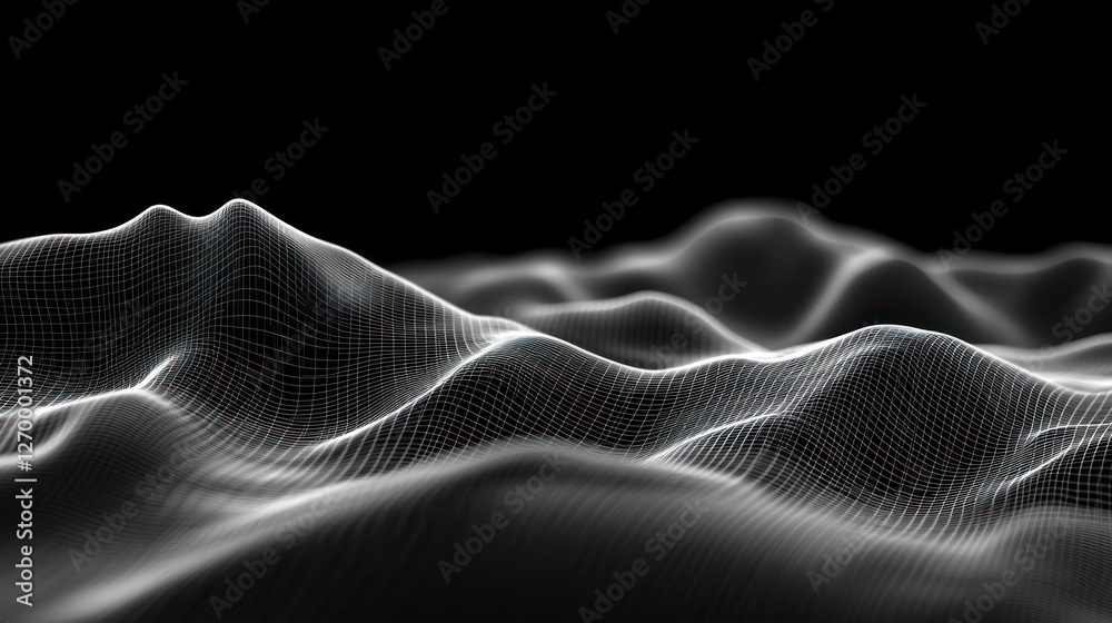 Naklejka premium Abstract White Wireframe Landscape on Black Background Visualisation