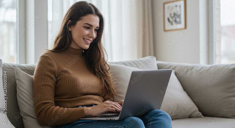 Freelancer Working Remotely on a Laptop, Home Office Setup Freelancer Working Remotely on a Laptop, Home Office Setup