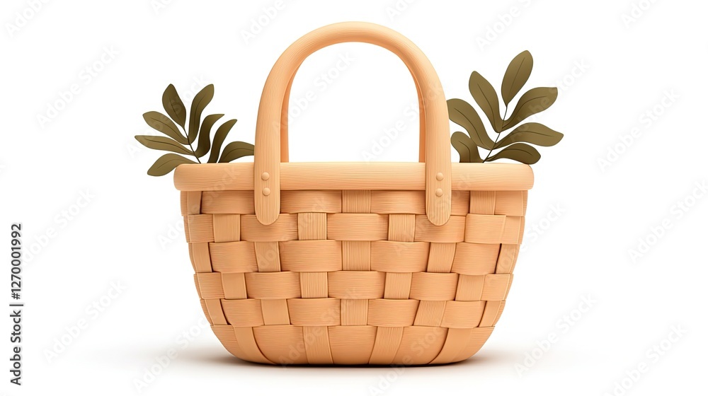 A Peach Colored Woven Basket With Green Leaves A Peach Colored Woven Basket With Green Leaves