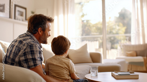 A heartwarming father-son moment in a cozy living room photo