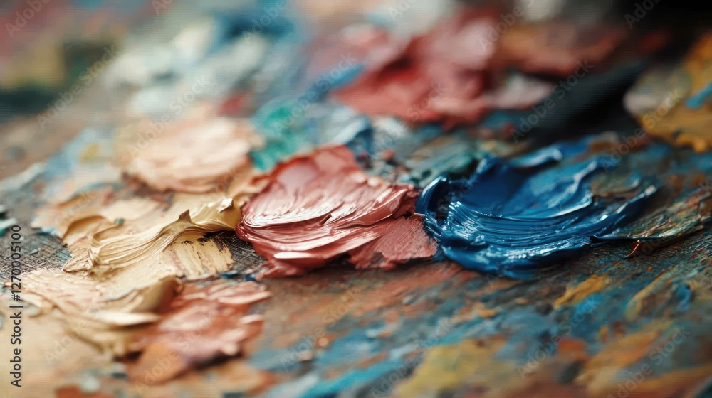 Abstract Close-Up of Vibrant Oil Paint Palette for Artistic Background Abstract Close-Up of Vibrant Oil Paint Palette for Artistic Background
