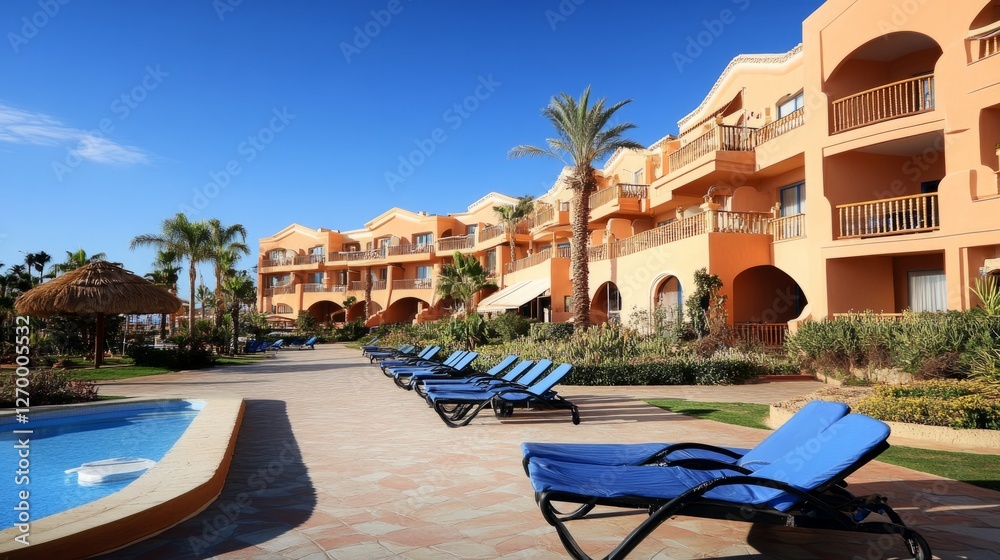 Fototapeta premium Nice resort with sun loungers on a sunny day