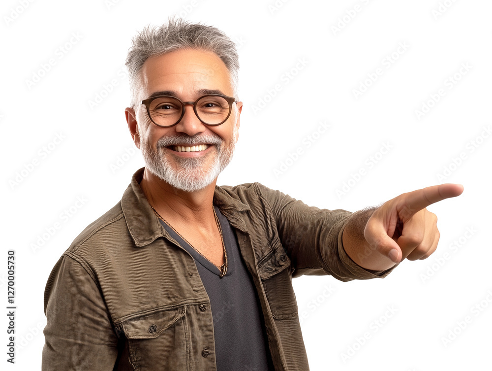 Happy handsome older grey-haired man with pointed finger isolated on white
Happy handsome older grey-haired man with pointed finger isolated on white