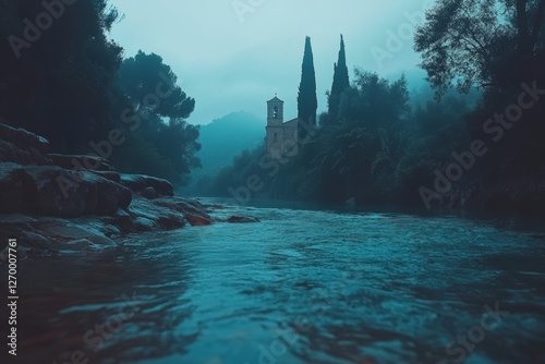 In January 2020, Castellfollit De La Roca, located in La Garrotxa, Girona, Spain, was hit by floods photo