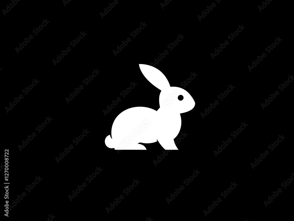 A simple white silhouette of a rabbit on a black background. A simple white silhouette of a rabbit on a black background.