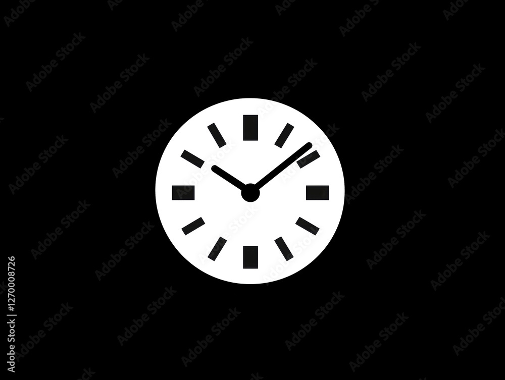 A simple white clock icon with black background showing time. A simple white clock icon with black background showing time.