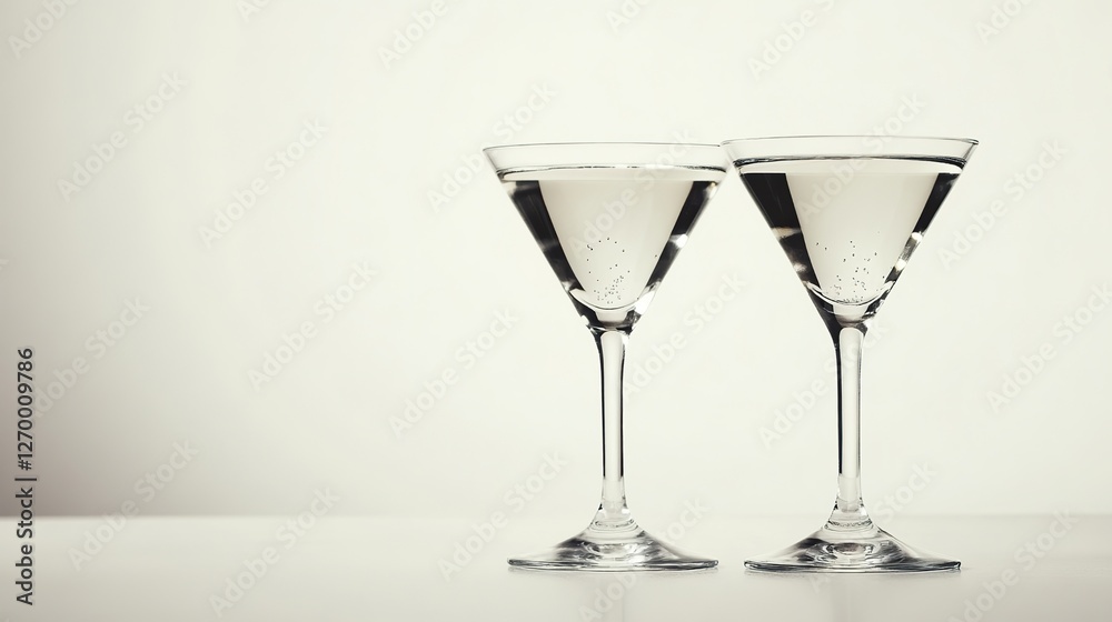Two classic martinis set against a white backdrop. Two classic martinis set against a white backdrop.