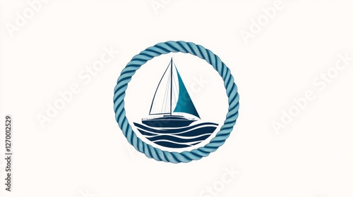 In a contemporary format, a circular logo design template showcases a stylish sailboat silhouette enhanced with rope and anchor themes photo