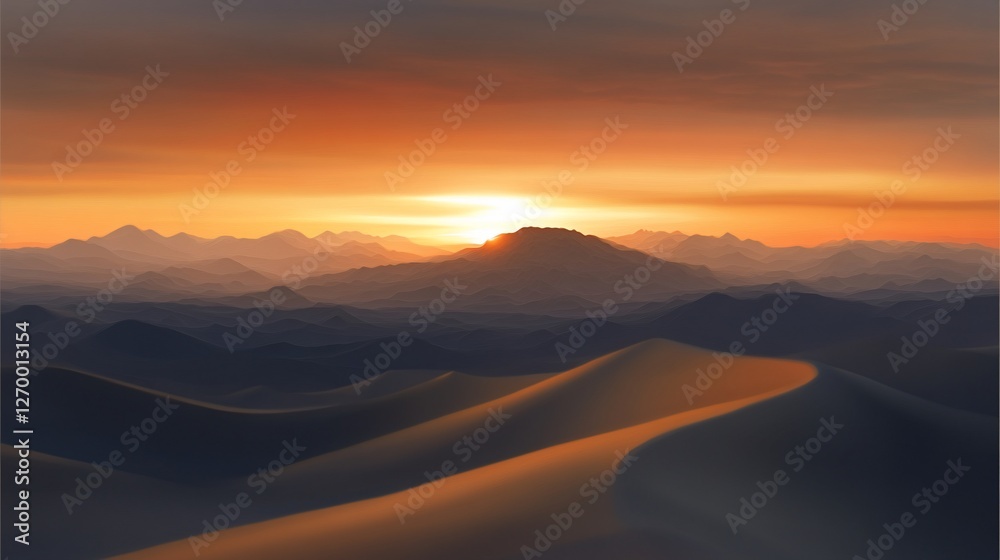 Desert sunrise over majestic mountains Desert sunrise over majestic mountains