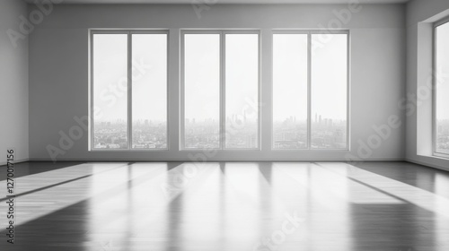 Empty Modern Room with City View photo