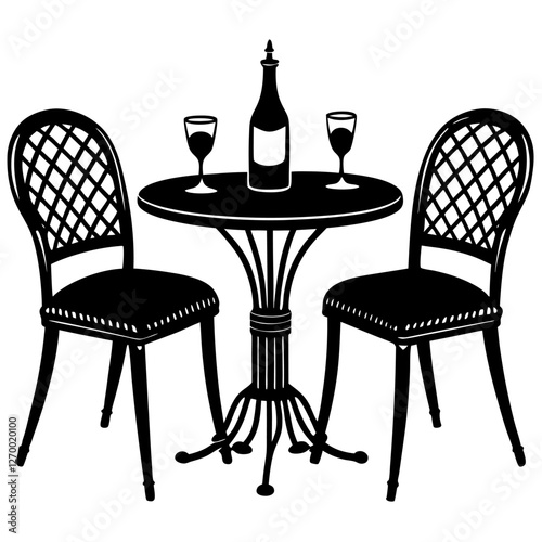 Furniture Bistro Set Vector Illustration - Cartoon, Clipart & Line Art Design, High-quality vector illustration of a furniture bistro set, including clipart, cartoon, and line art styles.
