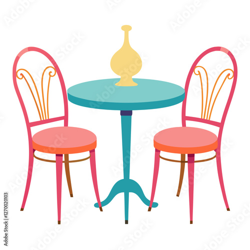 Furniture Bistro Set Vector Illustration - Cartoon, Clipart & Line Art Design, High-quality vector illustration of a furniture bistro set, including clipart, cartoon, and line art styles.
