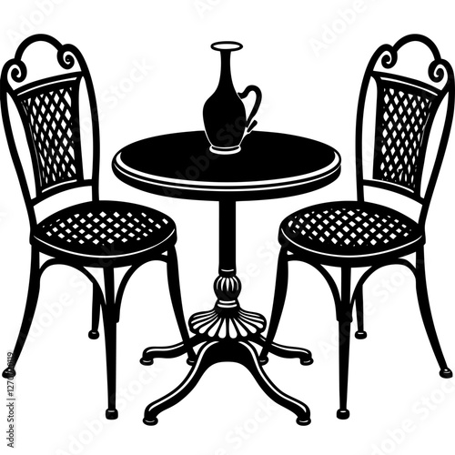 Furniture Bistro Set Vector Illustration - Cartoon, Clipart & Line Art Design, High-quality vector illustration of a furniture bistro set, including clipart, cartoon, and line art styles.